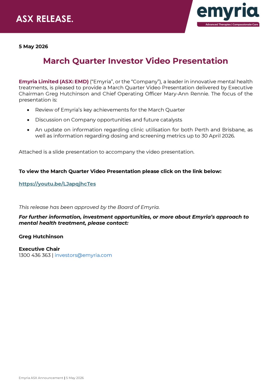 March Quarter Investor Video Presentation